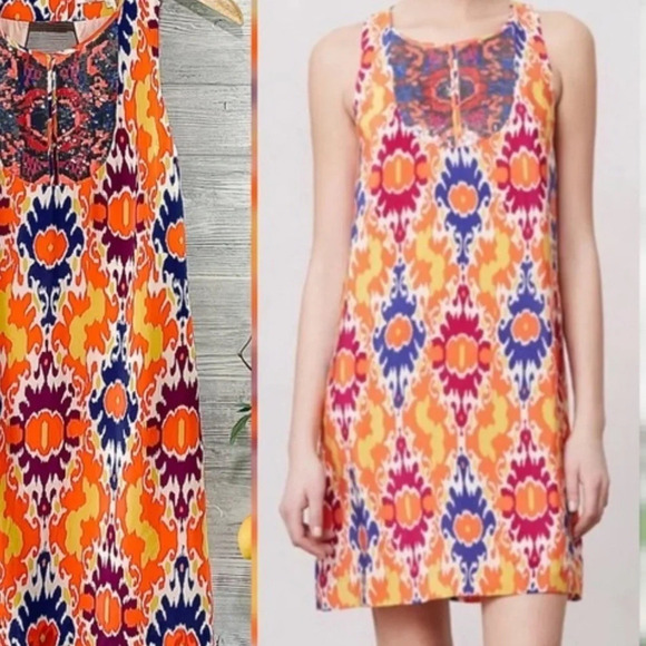 FLOREAT ANTHROPOLOGIE COLORFUL SILK DRESS - Picture 3 of 6